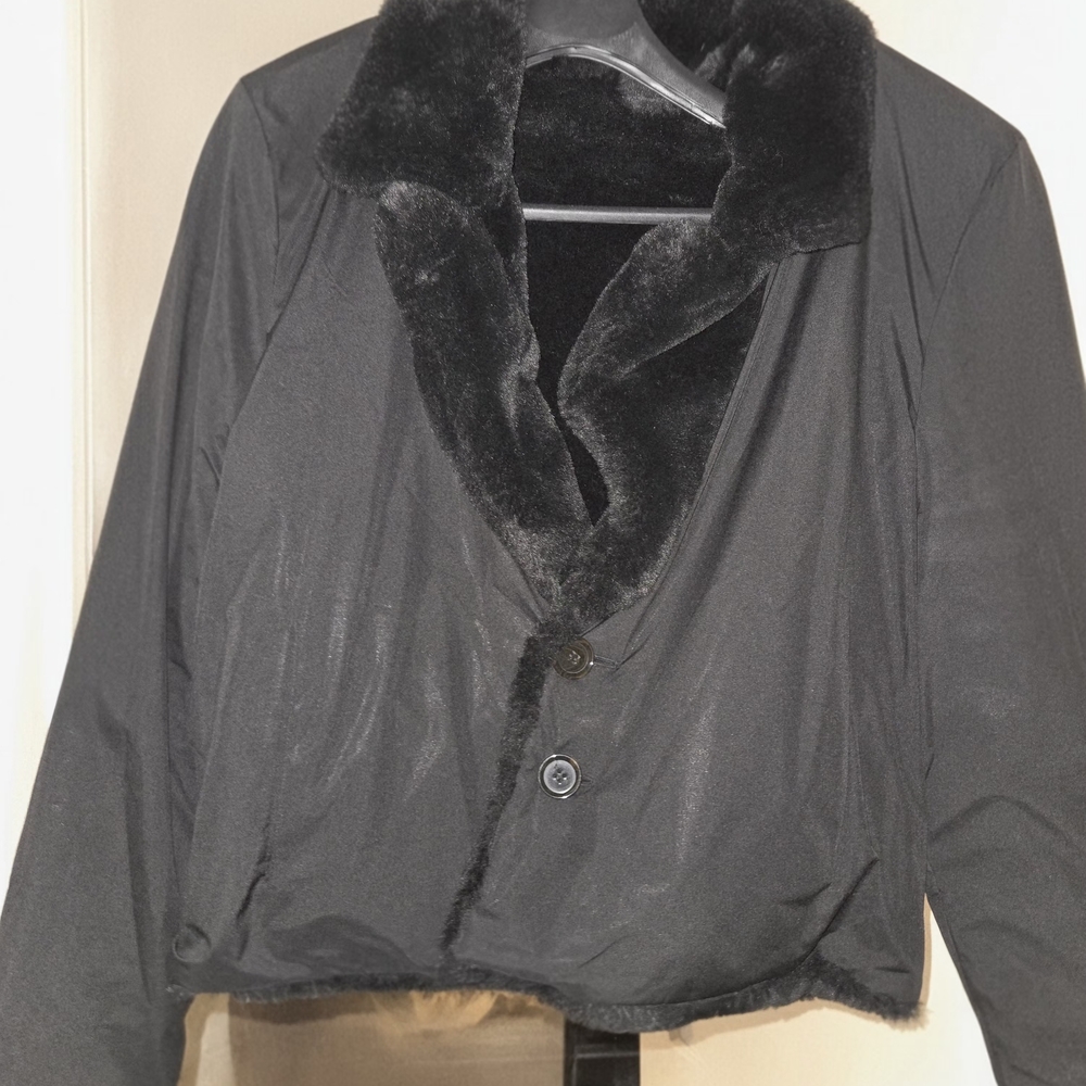 Jones New York Black Teddy Coat with Plush Collar